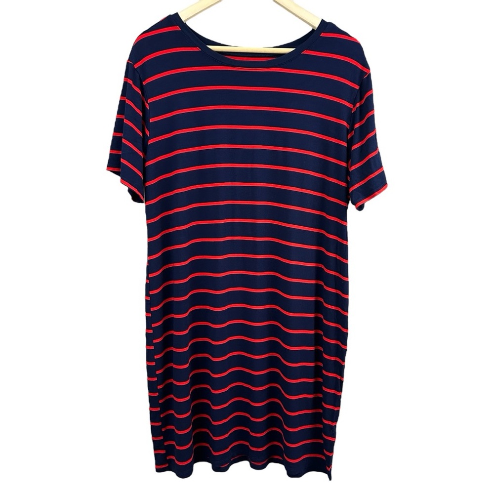 BCBGeneration Navy and Red Striped T Shirt Dress Size XL